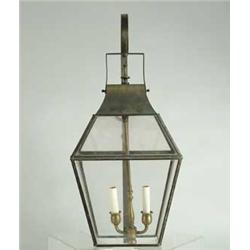 FINE PAIR OF COPPER AND GLASS OUTDOOR LANTERNS