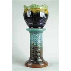 TWO PIECE MAJOLICA JARDINIÈRE