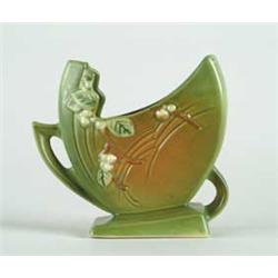 ROSEVILLE:  “SNOWBERRY” Shape No.  IFH.  Roseville mark in relief.  Green background.  SIZE:  6-1/4”