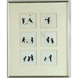 SIX FRAMED CHILDREN SILOUHETTES