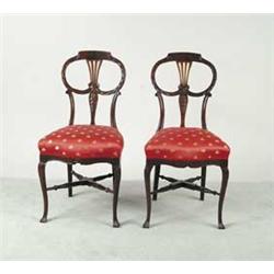 PAIR OF MAHOGANY FANCY UPHOLSTERED SIDE CHAIRS