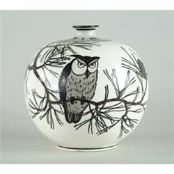 ROYAL NIPPON HAND PAINTED BALL VASE WITH OWL
