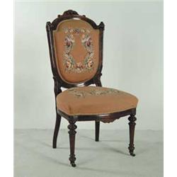 VICTORIAN SIDE CHAIR WITH NEEDLEWORK UPHOLSTERY