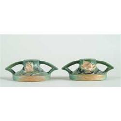 ROSEVILLE:  MAGNOLIA PAIR OF LOW CANDLESTICKS