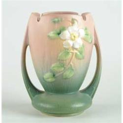 ROSEVILLE:  “WHITE ROSE” TWO HANDLED VASE