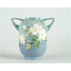 ROSEVILLE:  “WHITE ROSE” TWO HANDLED VASE