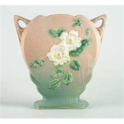 ROSEVILLE:  “WHITE ROSE” TWO HANDLED VASE