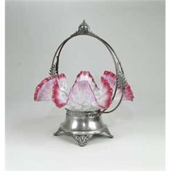 SPANISH LACE RED TRIMMED BRIDES BASKET IN SILVER FRAME