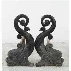PAIR OF CAST DOLPHIN SHAPED ANDIRONS