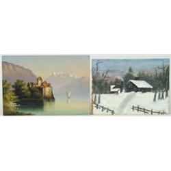 TWO SMALL PAINTINGS ON WOOD PANELS