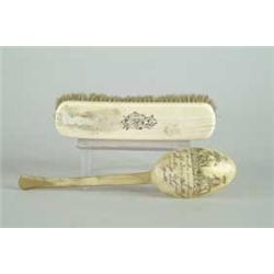 DECORATED HORN SPOON AND IVORY BRUSH