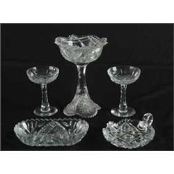 FIVE PIECES OF CLEAR CUT GLASS