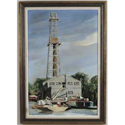 BARBARA COMFORT (American, 20th Century) DOCK WITH DRILLING TOWER