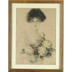 PRINT OF WOMAN WITH FLOWERS