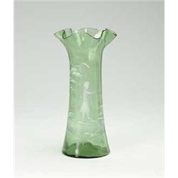 MARY GREGORY TYPE ENAMEL DECORATED GREEN VASE