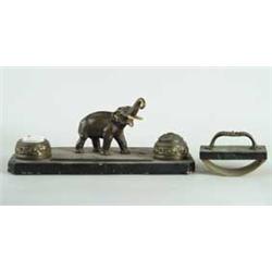 TWO PIECE METAL FIGURAL DESK SET