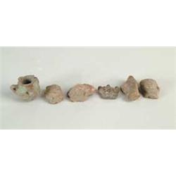 SIX POTTERY FRAGMENTS AND CEREMONIAL VESSEL