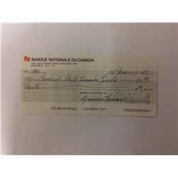 MAURICE RICHARD SIGNED BANK CHEQUE (BANQUE NATIONALE DU CANADA)