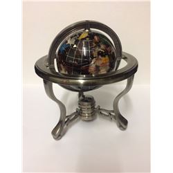 ROTATING SEMI PRECIOUS WORLD GLOBE W/ COMPASS