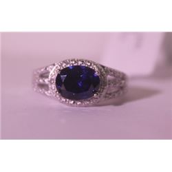 Exquisite Sterling Silver Ring with Blue Sapphire