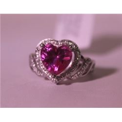 Exquisite Sterling Silver Ring with Lab Ruby