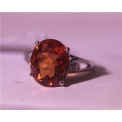 Exquisite Sterling Silver Ring with Lab Orange Sapphire