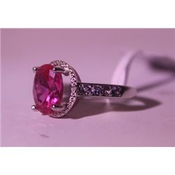 Exquisite Sterling Silver Ring with Pink Sapphire