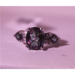 Exquisite Sterling Silver Ring with Lab Alexandrite and Diamonds