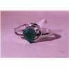 Image 1 : Exquisite Sterling Silver Ring with Triangle Cut Genuine Columbian Emerald and Diamonds