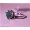 Image 2 : Exquisite Sterling Silver Ring with Triangle Cut Genuine Columbian Emerald and Diamonds