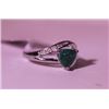 Image 3 : Exquisite Sterling Silver Ring with Triangle Cut Genuine Columbian Emerald and Diamonds