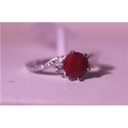 Exquisite Sterling Silver Ring with Round Cut Pigeon Blood Ruby
