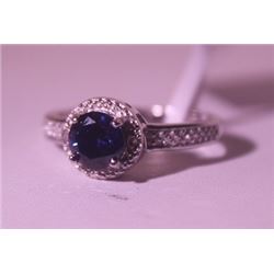 Exquisite Sterling Silver Ring with Sapphire and Diamonds