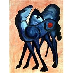 Blue Horse - Oil on Paper - Franz Marc