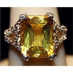 Gorgeous Emerald Cut Lab Sapphires SS Ring. (506L)