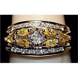 Beautiful White & Yellow Sapphires SS Ring. (512L)