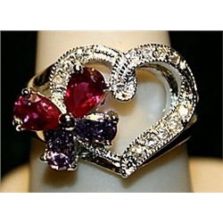 Gorgeous Multi Colored Sterling Silver Ring. (513L)