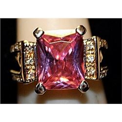 Fancy Pink Lab Sapphire with Diamonds SS Ring. (515L)