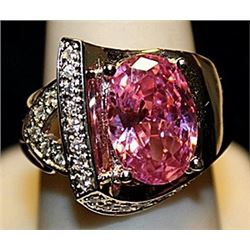 Gorgeous Pink Lab Sapphires & White Topaz SS Ring. (517L)