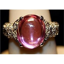 Gorgeous Pink Lav Sapphire & White Topaz SS Ring. (526L)