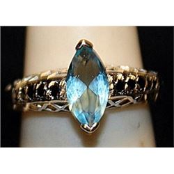 Gorgeous Topaz & Sapphires Streling Silver Ring. (537L)