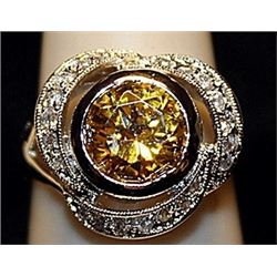Fancy Yellow Sapphire & white Topaz SS Ring. (538L)