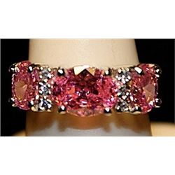 Gorgeous Pink Lav Sapphire & White Topaz SS Ring. (540L)