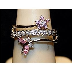 Beautiful Pink Sapphires & White Topaz SS Ring. (542L)