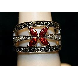 Beautiful Sapphires, Marcasite & Diamonds SS Ring. (545L)