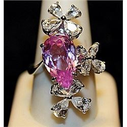 Gorgeous Pink Lab Sapphires & White Topaz SS Ring. (546L)