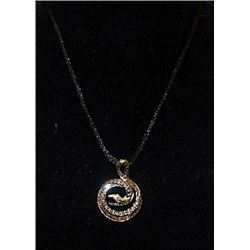 Fancy Silver Snake Shape Necklace with Golden Sapphires & Diamonds (91I)