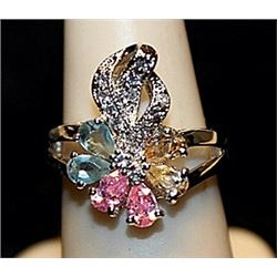 Gorgeous Multi Colored Sterling Silver Ring. (549L)