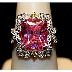 Beautiful Pink Lab Sapphire & White Topaz SS Ring. (551L)