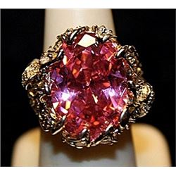 Beautiful Pink Lab Sapphire & White Topaz SS Ring. (554L)